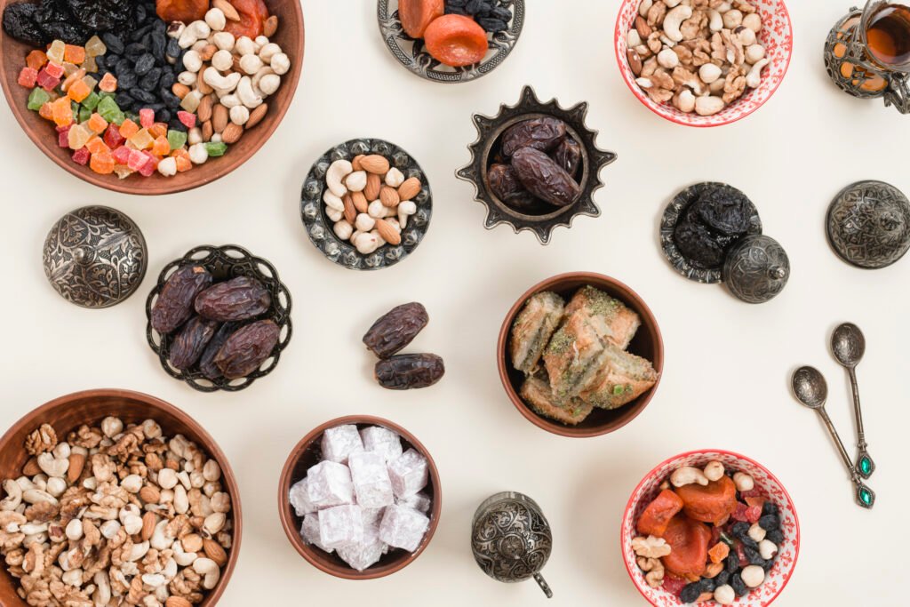 dry fruits on different bowls