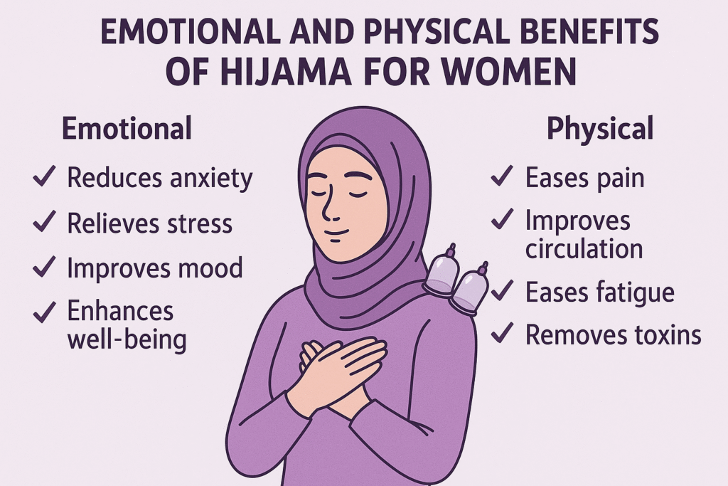 an infographics showing Emotional and Physical Benefits of Hijama for Women