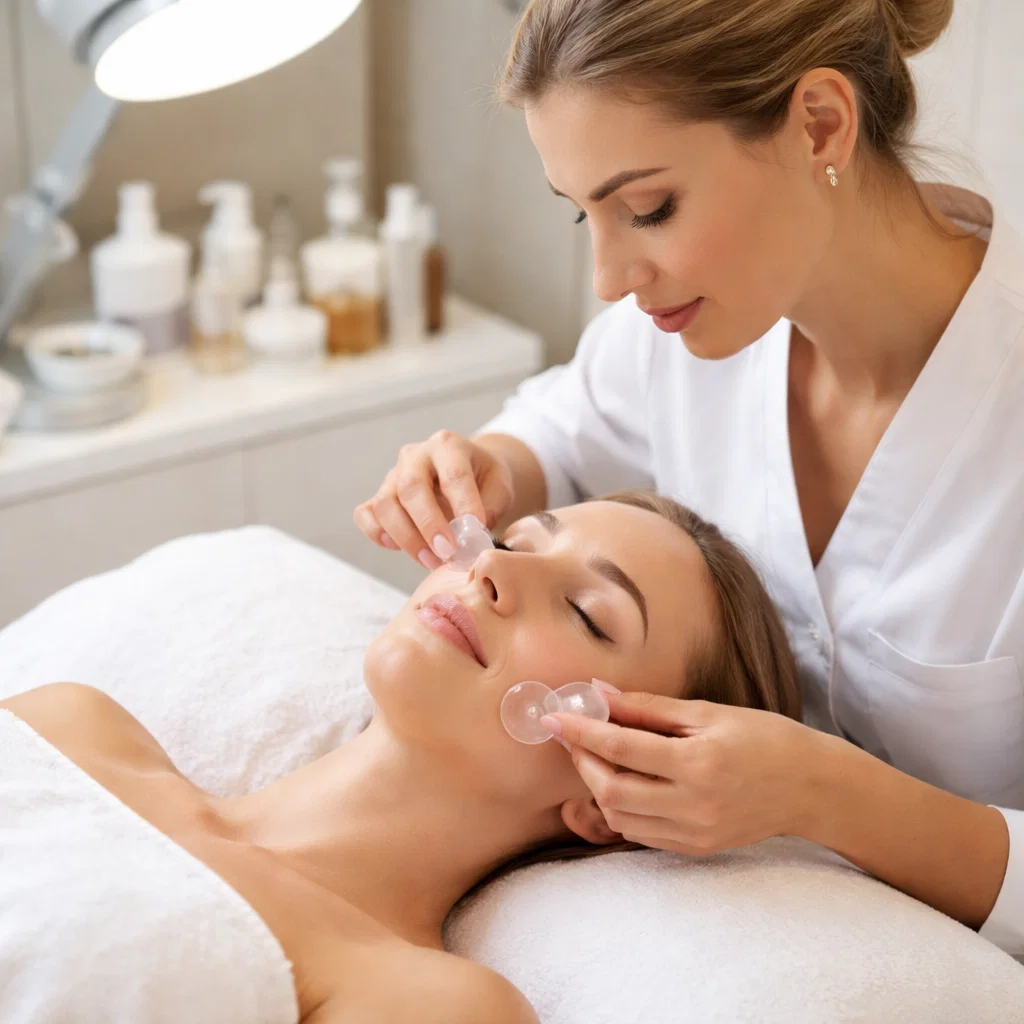 facial cupping therapy session in a clinic with practitioner