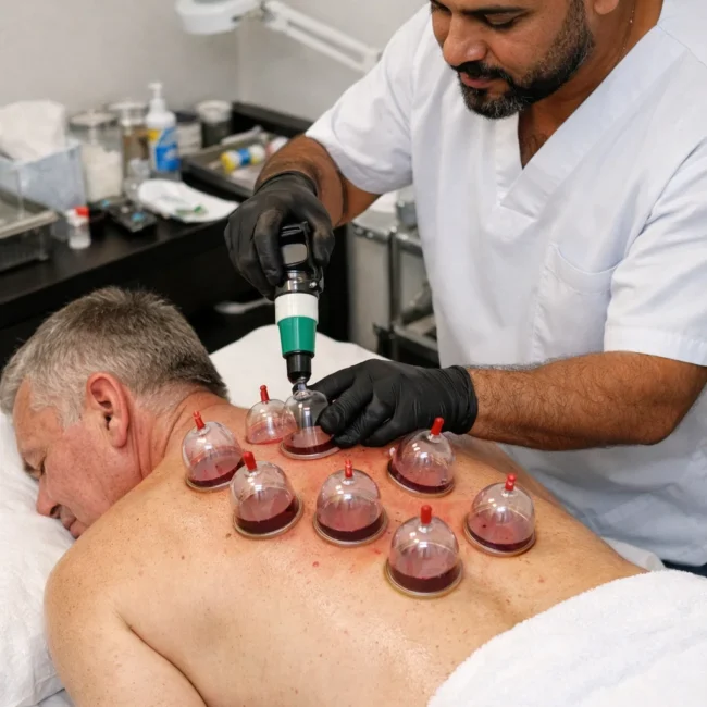 hijama therapy for old age person in a hijama clinic