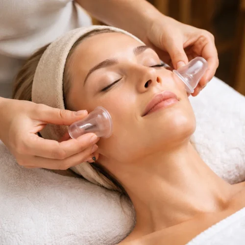 facial cupping therapy session in a clinic